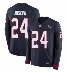 Nike Texans #24 Johnathan Joseph Navy Blue Team Color Men Stitched NFL Limited Therma Long Sleeve Jersey