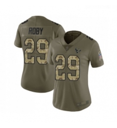 Womens Houston Texans 29 Bradley Roby Limited Olive Camo 2017 Salute to Service Football Jersey