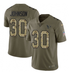 Youth Nike Texans #30 Kevin Johnson Olive Camo Stitched NFL Limited 2017 Salute to Service Jersey