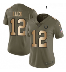 Womens Nike Indianapolis Colts 12 Andrew Luck Limited OliveGold 2017 Salute to Service NFL Jersey