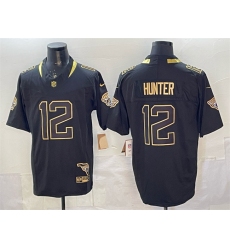 Men Jacksonville Jaguars 12 Travis Hunter Black Gold 2025 F U S E  With Patch Vapor Untouchable Limited Stitched Jersey