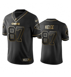 Chiefs 87 Travis Kelce Black Men Stitched Football Limited Golden Edition Jersey