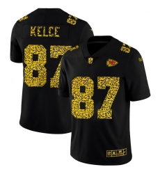 Kansas City Chiefs 87 Travis Kelce Men Nike Leopard Print Fashion Vapor Limited NFL Jersey Black