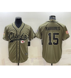 Men Kansas City Chiefs 15 Patrick Mahomes 2022 Olive Salute To Service Cool Base Stitched Baseball Jersey