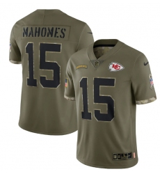 Men Kansas City Chiefs 15 Patrick Mahomes Olive 2022 Salute To Service Limited Stitched Jersey