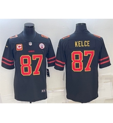 Men Kansas City Chiefs 87 Travis Kelce Black Red Gold 4 Star C Patch Vapor Untouchable Limited Stitched Jersey