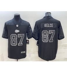 Men Kansas City Chiefs 87 Travis Kelce Black Reflective Limited Stitched Football Jersey