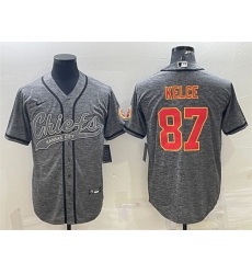 Men Kansas City Chiefs 87 Travis Kelce Grey With Patch Cool Base Stitched Baseball Jersey