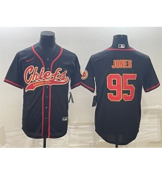 Men Kansas City Chiefs 95 Chris Jones Black With Patch Cool Base Stitched Baseball Jersey