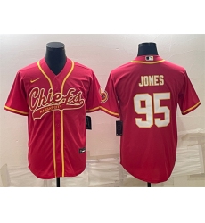 Men Kansas City Chiefs 95 Chris Jones Red With Patch Cool Base Stitched Baseball Jersey