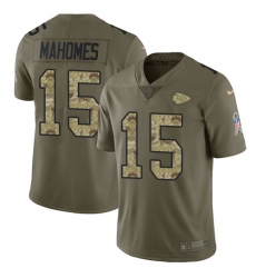 Nike Chiefs #15 Patrick Mahomes Olive Camo Mens Stitched NFL Limited 2017 Salute To Service Jersey