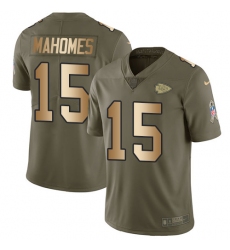 Nike Chiefs #15 Patrick Mahomes Olive Gold Men Stitched NFL Limited 2017 Salute To Service Jersey