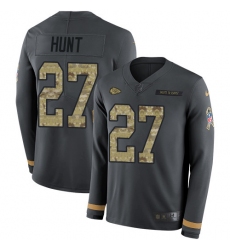 Nike Chiefs 27 Kareem Hunt Anthracite Salute to Service Men s Stitched NFL Limited Therma Long Sleeve Jersey