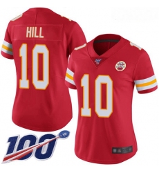 Chiefs #10 Tyreek Hill Red Team Color Women Stitched Football 100th Season Vapor Limited Jersey