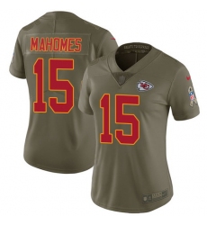 Nike Chiefs #15 Patrick Mahomes Olive Womens Stitched NFL Limited 2017 Salute to Service Jersey