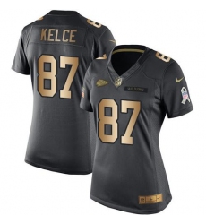 Nike Chiefs #87 Travis Kelce Black Womens Stitched NFL Limited Gold Salute to Service Jersey