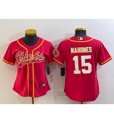 Women Kansas City Chiefs 15 Patrick Mahomes Red With Patch Cool Base Stitched Baseball Jersey