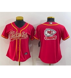 Women Kansas City Chiefs Red Team Big Logo With Patch Cool Base Stitched Baseball Jersey