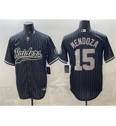 Men Las Vegas Raiders 15 Fernando Mendoza Black Cool Base Stitched Baseball Jersey Men Las Vegas Raiders 15 Fernando Mendoza Black Cool Base Stitched Baseball Jersey