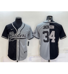 Men Las Vegas Raiders 34 Bo Jackson Black Grey Split With Patch Cool Base Stitched Baseball Jersey
