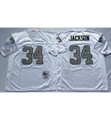 Men Las Vegas Raiders 34 Bo Jackson White Silver M&N Throwback Jersey