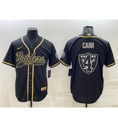 Men Las Vegas Raiders 4 Derek Carr Black Gold Team Big Logo With Patch Cool Base Stitched Baseball Jersey