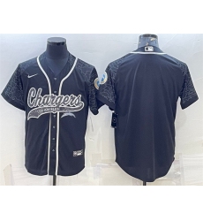 Men Los Angeles Chargers Blank Black Reflective With Patch Cool Base Stitched Baseball Jersey