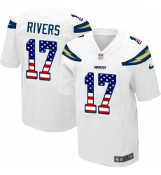 Men Nike Los Angeles Chargers 17 Philip Rivers Elite White Road USA Flag Fashion NFL Jersey
