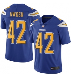 Nike Chargers #42 Uchenna Nwosu Electric Blue Mens Stitched NFL Limited Rush Jersey