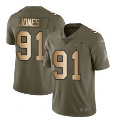 Nike Chargers #91 Justin Jones Olive Gold Mens Stitched NFL Limited 2017 Salute To Service Jersey