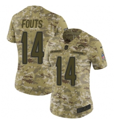 Nike Chargers #14 Dan Fouts Camo Women Stitched NFL Limited 2018 Salute to Service Jersey