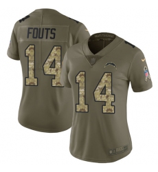 Nike Chargers #14 Dan Fouts Olive Camo Womens Stitched NFL Limited 2017 Salute to Service Jersey