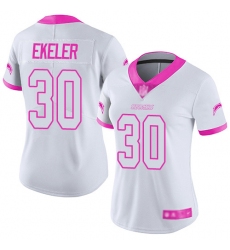 Women Chargers 30 Austin Ekeler White Pink Stitched Football Limited Rush Fashion Jersey