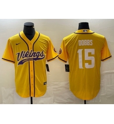 Men Minnesota Vikings 15 Josh Dobbs Yellow Cool Base Stitched Baseball Jersey