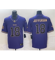 Men Minnesota Vikings 18 Justin Jefferson Purple Gold Stitched Jersey