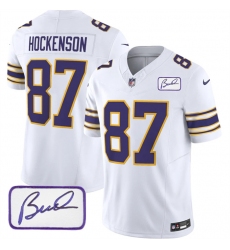 Men Minnesota Vikings 87 T J Hockenson White 2023 F U S E Bud Grant Patch Vapor Limited Stitched Jersey