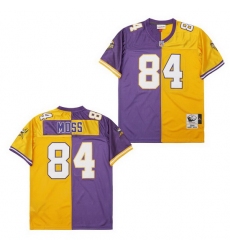Men Minnesota Vikings Randy Moss #84 Gold Purple Stitched NFL Football Jersey