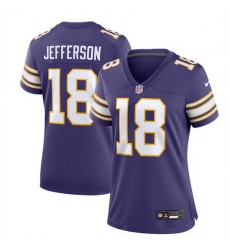 Women Minnesota Vikings 18 Justin Jefferson Purple 2023 Stitched Game Jersey  Run Small