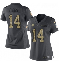 Womens Nike Minnesota Vikings 14 Stefon Diggs Limited Black 2016 Salute to Service NFL Jersey