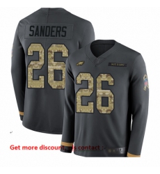 Eagles 26 Miles Sanders Anthracite Salute to Service Men Stitched Football Limited Therma Long Sleeve Jersey
