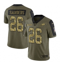 Men Philadelphia Eagles 26 Miles Sanders 2021 Salute To Service Olive Camo Limited Stitched Jersey