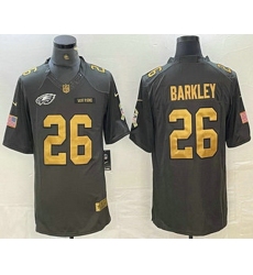 Men Philadelphia Eagles 26 Saquon Barkley Anthracite Gold 2016 Salute To Service Stitched Nike Limited Jersey