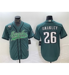 Men Philadelphia Eagles 26 Saquon Barkley Green With 3 star C Patch Cool Base Baseball Stitched Jerseys