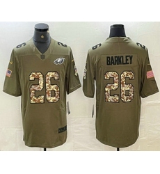 Men Philadelphia Eagles 26 Saquon Barkley Olive With Camo 2017 Salute To Service Stitched NFL Nike Limited Jersey