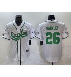 Men Philadelphia Eagles 26 Saquon Barkley White Cool Base Baseball Stitched Jerseys