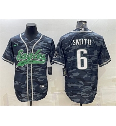 Men Philadelphia Eagles 6 DeVonta Smith Grey Camo With Patch Cool Base Stitched Baseball Jersey