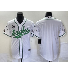 Men Philadelphia Eagles Blank White With C Patch Cool Base Stitched Baseball Jersey