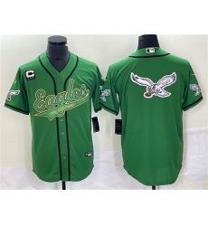 Men Philadelphia Eagles Green Gold Team Big Logo With C Patch Cool Base Stitched Baseball Jersey