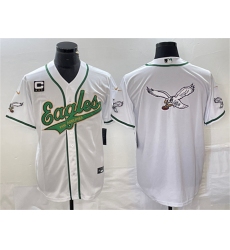 Men Philadelphia Eagles White Gold Team Big Logo With C Patch Cool Base Stitched Baseball Jersey