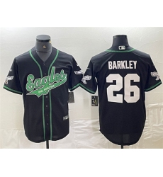 Men's Philadelphia Eagles #26 Saquon Barkley Black Cool Base Stitched Baseball Jersey